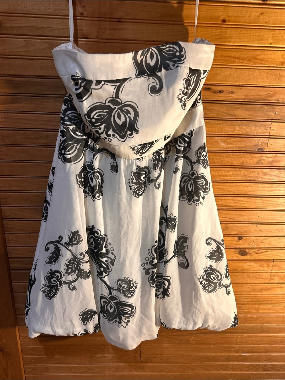 White House Black Market White Strapless Dress with Black Floral Print